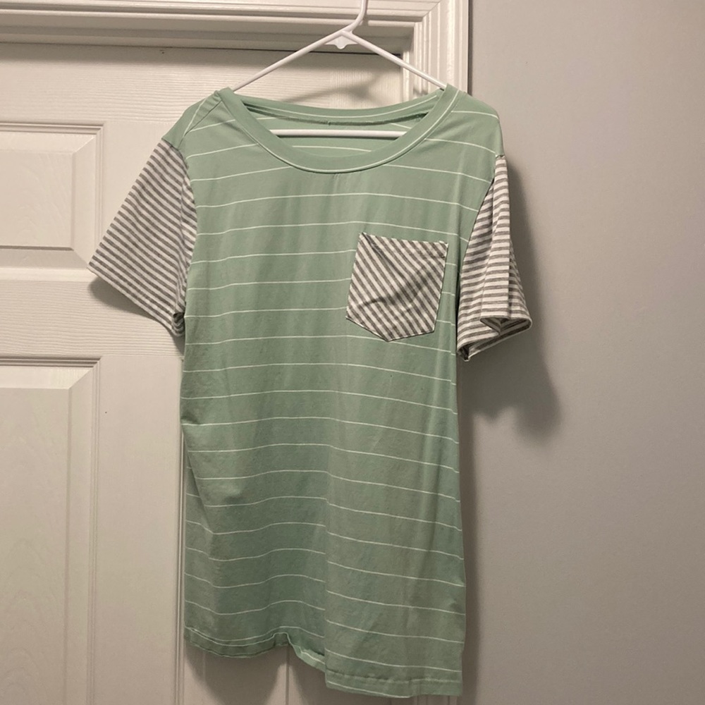 Aqua and gray striped tshirt